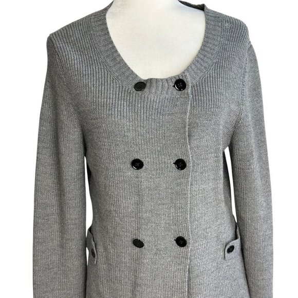 Banana Republic Gray Merino WOOL Double Breasted Cardigan Sweater *FLAW Size L - Picture 5 of 9